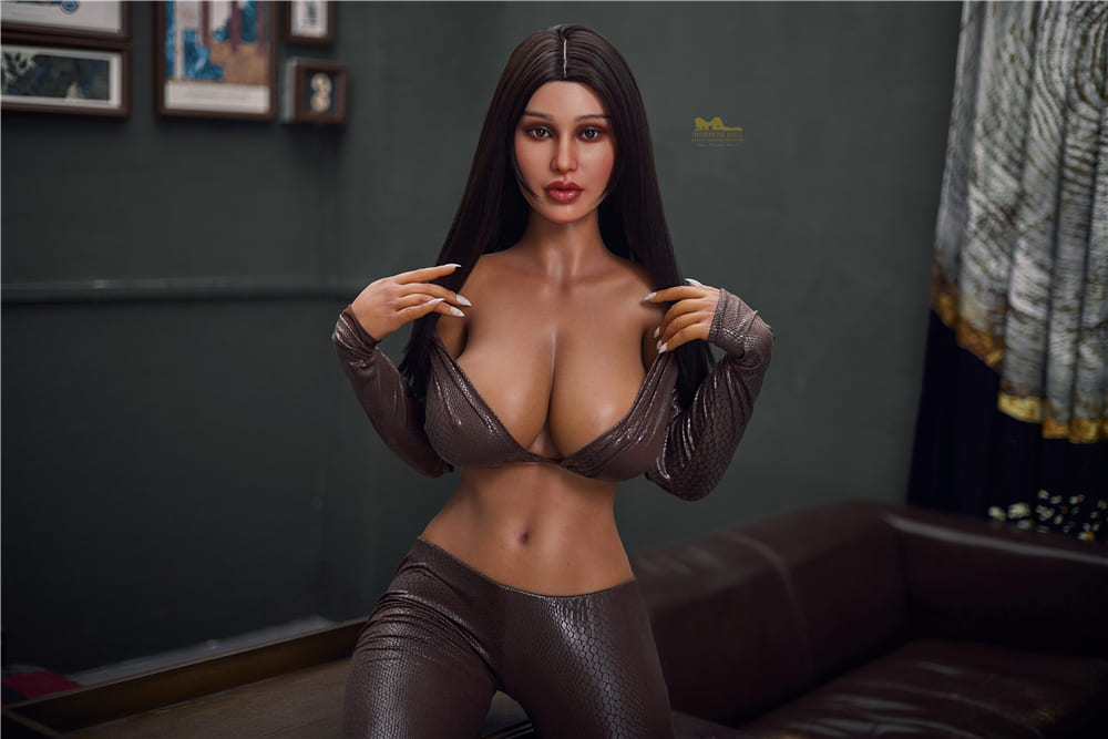 Irontech brunette sex doll with leather outfit