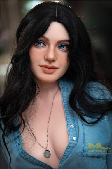 Brunette blue eyed silicone sex doll by irontech